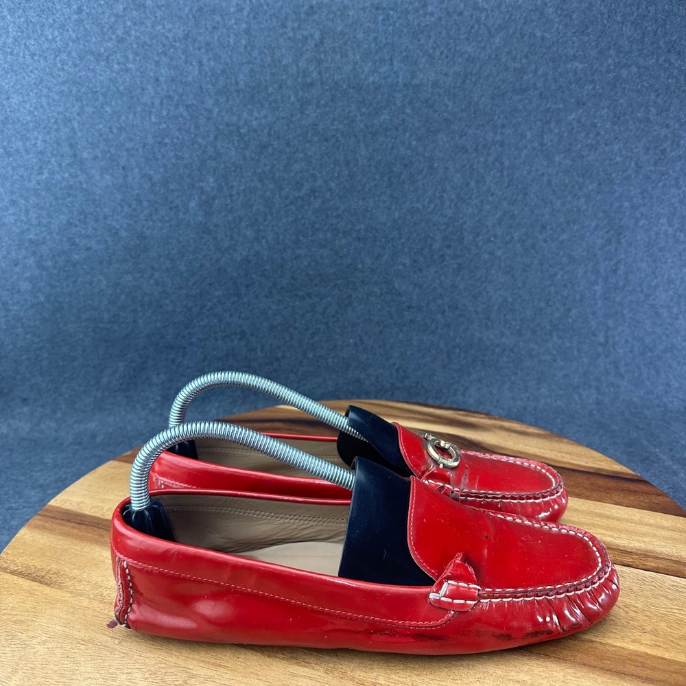 Salvatore Ferragamo Mens Red Patent Leather Gancini Bit Driving Loafers Size 9B